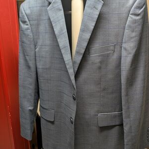 Men's Blue Gray Windowpane Plaid Blazer